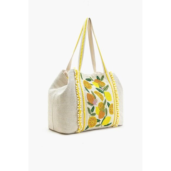 NWT White Lemon Print Tote Bag with Structured Design - Picture 1 of 12